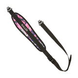 Allen Gunnison Neoprene Gun Sling with a camouflage pattern predominantly in pink, black, and white colors